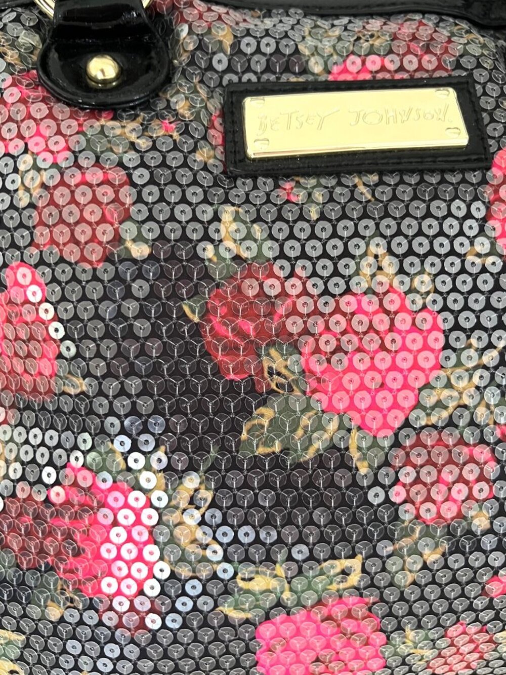 Betsey Johnson Floral Roses Sequin Handbag Satchel Purse Chic Whimsical - Picture 7 of 10